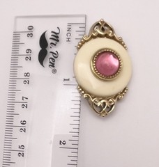“1928” VTG Pink Champagne Glass Beaded Gold Tone Set Necklace Earrings Brooch