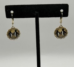 Vintage W. Germany Reversed Carved Intaglio PENGUIN Hand Painted Earrings