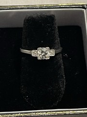 Art Deco c.1930 White Sapphire Diamond 18K White Gold Platinum Ring Sz 5.75