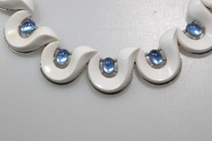 Vtg Trifari Choker Necklace white blue silver tone Santa Anita signed BB19