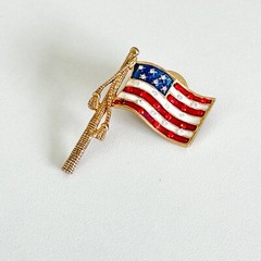 Vintage 4th Of July USA American Flag Red White Blue Enamel Rhinestone Lapel Pin