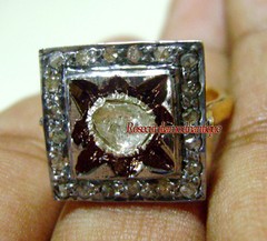ART DECO VICTORIAN ANTIQUE ROSE CUT DIAMOND 0.86ct SILVER PARTY STYLE POLKI RING