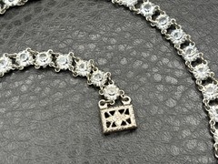 Vintage Art Deco Open Back Crystal Tennis Necklace Silver Tone Y Drop Choker