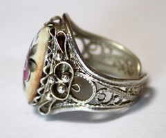 Vintage Unique Russian Enamel Painted Finift Jewelry Filigree Floral Ring #39