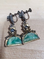 Selro Selini Green Resin Drop Dangle Earrings Vintage Art Deco 30s 40s Flapper