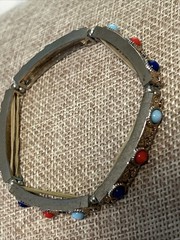 Vintage R.J. Graziano Multi Cabochon Stone Stretch Bracelet Gold Tone VTG 2.25”