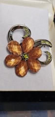 LC Lauren Conrad Topaz Amber Stone Floral Brooch Pin Gunmetal Rhinestone Signed