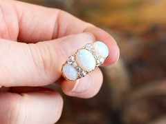 Antique 4.20Ct White Opal and 0.80Ct Diamond 18k Yellow Gold Ring Circa 1880