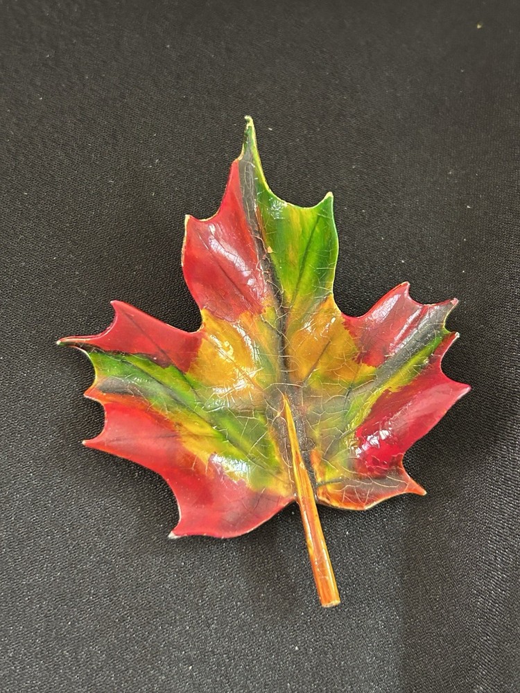 Vintage Enamel Maple Leaf Brooch Pin Colorful Autumn Fall Foliage Gold Tone