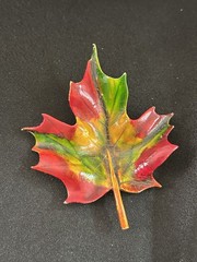 Vintage Enamel Maple Leaf Brooch Pin Colorful Autumn Fall Foliage Gold Tone