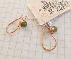 Vintage Beautiful Earrings Nephrite Stone Gilt Sterling Silver 925 Women Jewelry
