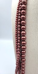 Vintage 3 Strand Bronze Burgundy Beaded Necklace Layered 26″ Box Clasp Heavy