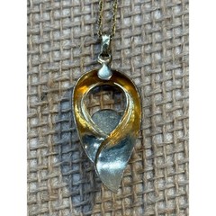 Vintage 12K Gold Filled Teal Green Cabochon Modernist Pendant Necklace 20in