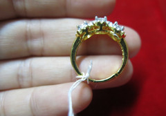 Round Cut Three-Stone Engagement Ring Micron Gold Plated Adjustable Size 7 New
