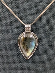 Vtg Sterling Large Teardrop Labradorite Pendant 30 +” Octagon Snake 925 Necklace