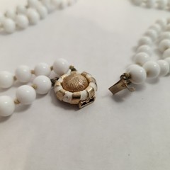 VTG Marvella Knotted Milk Glass Beaded Necklace Multi Strand Gold Sunburst Clasp
