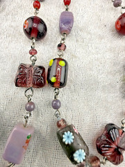 Vintage Beaded Glass Necklace Earrings Set Clay Beads LONG 54”