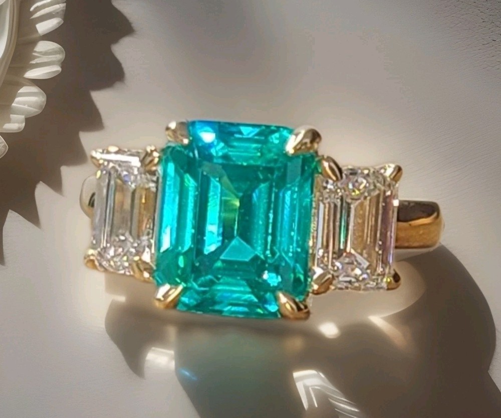 Vintage 14K Yellow Gold Engagement Ring 5.16CT. Blue Tourmaline Emerald Shape