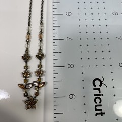 Antiqued Avon brass & topaz rhinestone Flower leaves necklace
