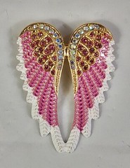 Beautiful Angel Wings Brooch Pendant Iridescent Rhinestones Gold Tone White Pink