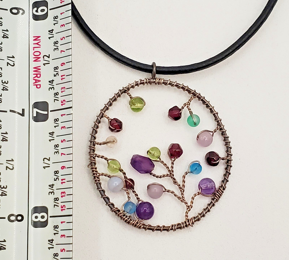 Artisan Tree of Life Pendant 925 Clasp Necklace 15in Leather Mixed Bead Handmade