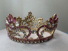 Vintage Pink & Clear Rhinestone PAGEANT CROWN – 5” Inside Diameter, 3 1/8” High