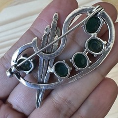 VTG Brooch Pin 2 Inch Jadeite Marcasite Palette Brushes 925 Sterling 11.3g Rare