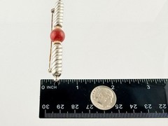 Vintage NR Signed Sterling Silver and 14kt Gold Carnelian Bead Bar Brooch Pin