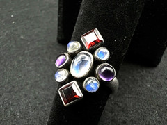 Nicky Butler Sterling Silver Garnet Moonstone Amethyst Cluster Ring Size 5.75