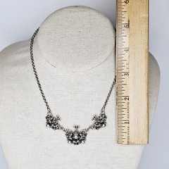 Vintage Mid-Century MN 835 Silver Traditional Floral Design 3D Necklace