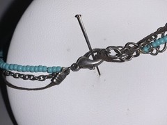 Vintage Mixed Media-Wood-Leather-Beads-Chain-Shell-Carved MOP Leaf-Necklace 15″
