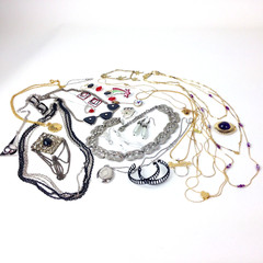 Costume Jewelry Lot Boho Mod metal mixed materials locket black red vtg 22 pc
