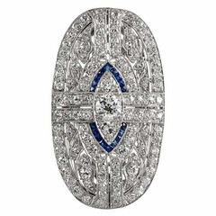 Sparkling Art Deco Round Cut Moissanite and Blue Sapphire Ring 925 Sliver Ring
