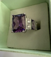 Vintage QVC HSN ? Amethyst & Clear CZ Sterling Silver Cocktail Ring Sz 7 6.6g