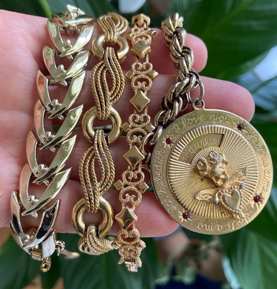 Lot Of 4 Bracelets Avon,Kramer,Coro & Trifari Vintage Gold Tone