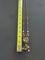 Vintage West Germany Aurora Borealis Rhinestone Filigree Necklace 22” S84