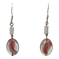 Multi-color Pink White Art Glass Bead Dangle Earrings 925 Sterling Silver 2″