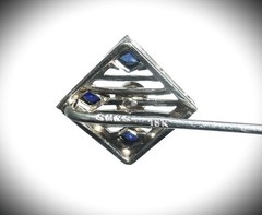 BEAUTIFUL ANTIQUE CIRCA 1920 18K WHITE GOLD DIAMOND SAPPHIRE STICK PIN BROOCH!