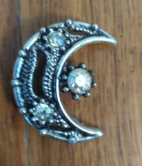 Crescent Moon Brooch 1.25in Rhinestone Silver Tone Vintage