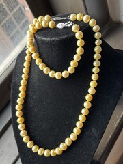 Vintage Sterling Silver Freshwater Pearl 18″ Necklace Bracelet SET 925 Cultured