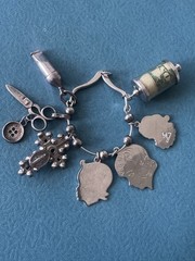 ANTIQUE 1920-1930 ART DECO .925 STERLING SILVER 7 CHARM PENDANT