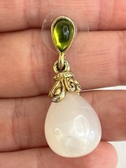 Vintage Faux Pearl Drop Earring with Green Accent