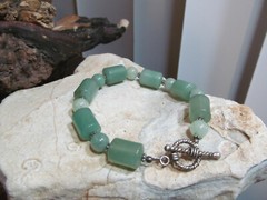 Vintage 925 Sterling Silver Green Stone Beaded Toggle Clasp Bracelet 30g