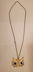 Vintage Gold-Tone Articulated Owl Pendant Necklace Featuring Dangling Black Eyes