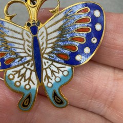Vintage Butterfly Brooch Cloisonne Gold Tone 1.5 Inches