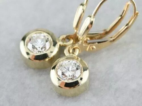 1Ct Lab-Created Diamond Bezel Set Drop Dangle Earrings 14K Yellow Gold Over Gift