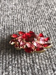 Vintage Red & Pink Rhinestone Gold Tone Brooch Pin