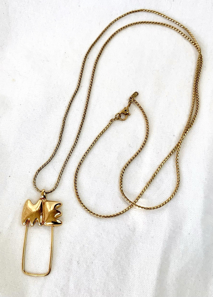 Vintage Monet Signed Charm Holder Pendant Gold Tone 30”Rope Necklace
