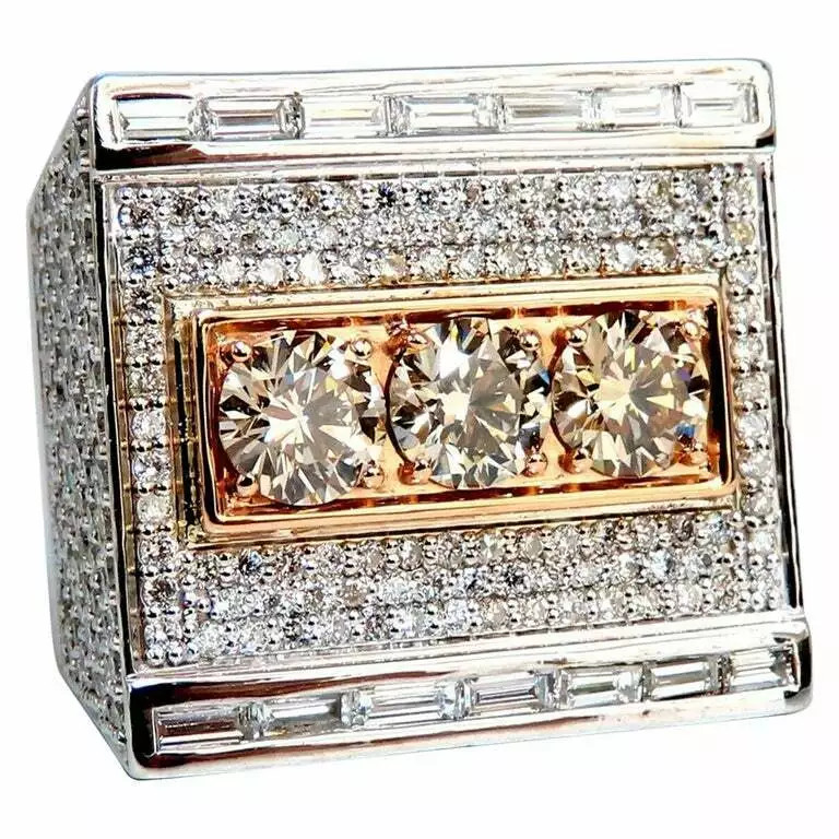8.06CT Fancy Yellow Green & Vivid White Pave Cubic Zirconia Solid Wedding Ring