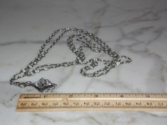 Antique Vintage Sterling Silver open-back faceted Crystal Chain Necklace Fob 63″